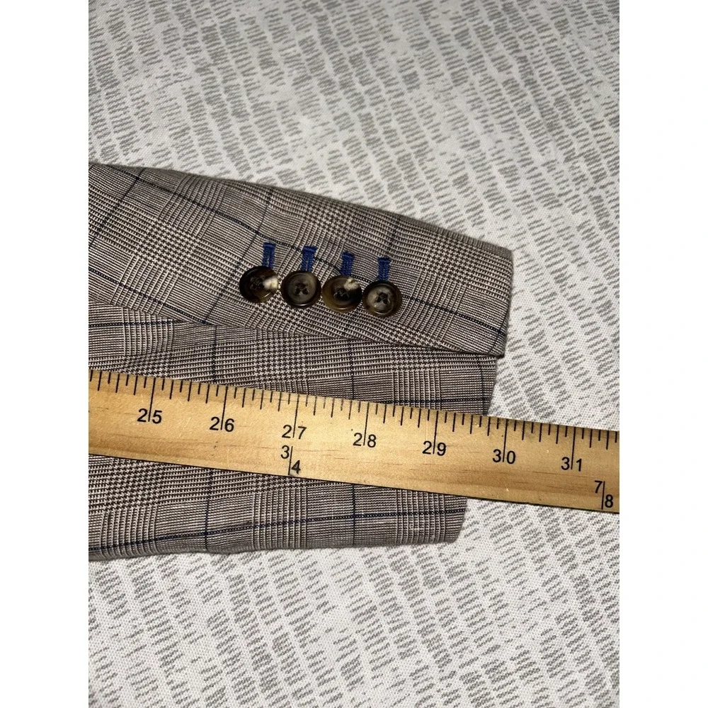 J Hilburn Sport Coat Mens Size 41rR Brown Plaid  Linen Hemp Two Button Blazer